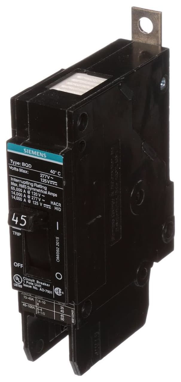 Siemens BQD145 Siemens BQD145 Miniature Circuit Breakers (MCBs) 1P 45A 277V Siemens BQD145 Siemens BQD145 Miniature Circuit Breakers (MCBs) 1P 45A 277V