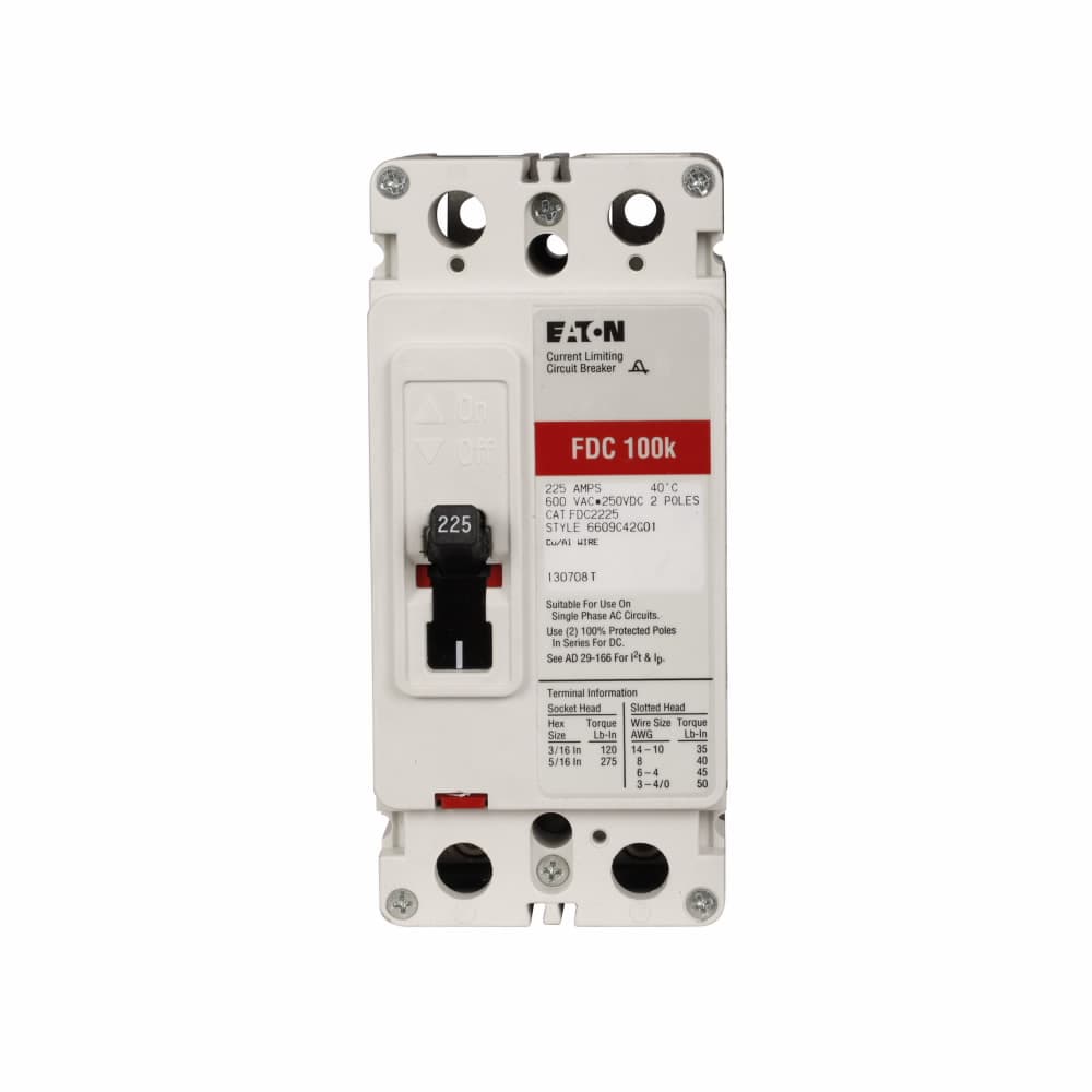 Eaton FDC2035L Eaton Series C complete molded case circuit breaker, F-frame, FDC, Complete breaker, Fixed thermal, fixed magnetic trip type, Two-pole, 35A, 600 Vac, 250 Vdc, 200 kAIC at 240 Vac, 100 kAIC at 480 Vac, Line and load, 50/60 Hz Eaton FDC2035L Eaton Series C complete molded case circuit breaker, F-frame, FDC, Complete breaker, Fixed thermal, fixed magnetic trip type, Two-pole, 35A, 600 Vac, 250 Vdc, 200 kAIC at 240 Vac, 100 kAIC at 480 Vac, Line and load, 50/60 Hz