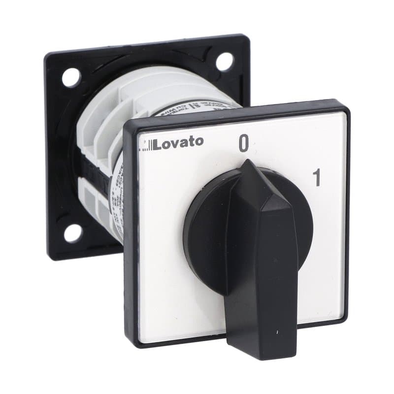 Lovato Electric 7GN1291O 7GN1291O Lovato - Rotary cam switch 7GN series, ON-OFF switch 2 poles 16A, for rear mounting with black handle, front plate 48X48mm Lovato Electric 7GN1291O 7GN1291O Lovato - Rotary cam switch 7GN series, ON-OFF switch 2 poles 16A, for rear mounting with black handle, front plate 48X48mm