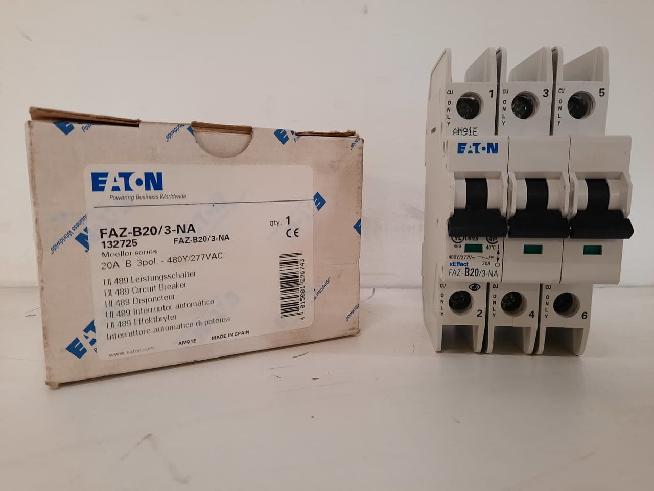 Eaton FAZ-B20/3-NA 277/480 VAC 50/60 Hz, 20 A, 3-Pole, 10/14 kA, 3 to 5 x Rated Current, Screw Terminal, DIN Rail Mount, Standard Packaging, B-Curve, Current Limiting, Thermal Magnetic Eaton FAZ-B20/3-NA 277/480 VAC 50/60 Hz, 20 A, 3-Pole, 10/14 kA, 3 to 5 x Rated Current, Screw Terminal, DIN Rail Mount, Standard Packaging, B-Curve, Current Limiting, Thermal Magnetic
