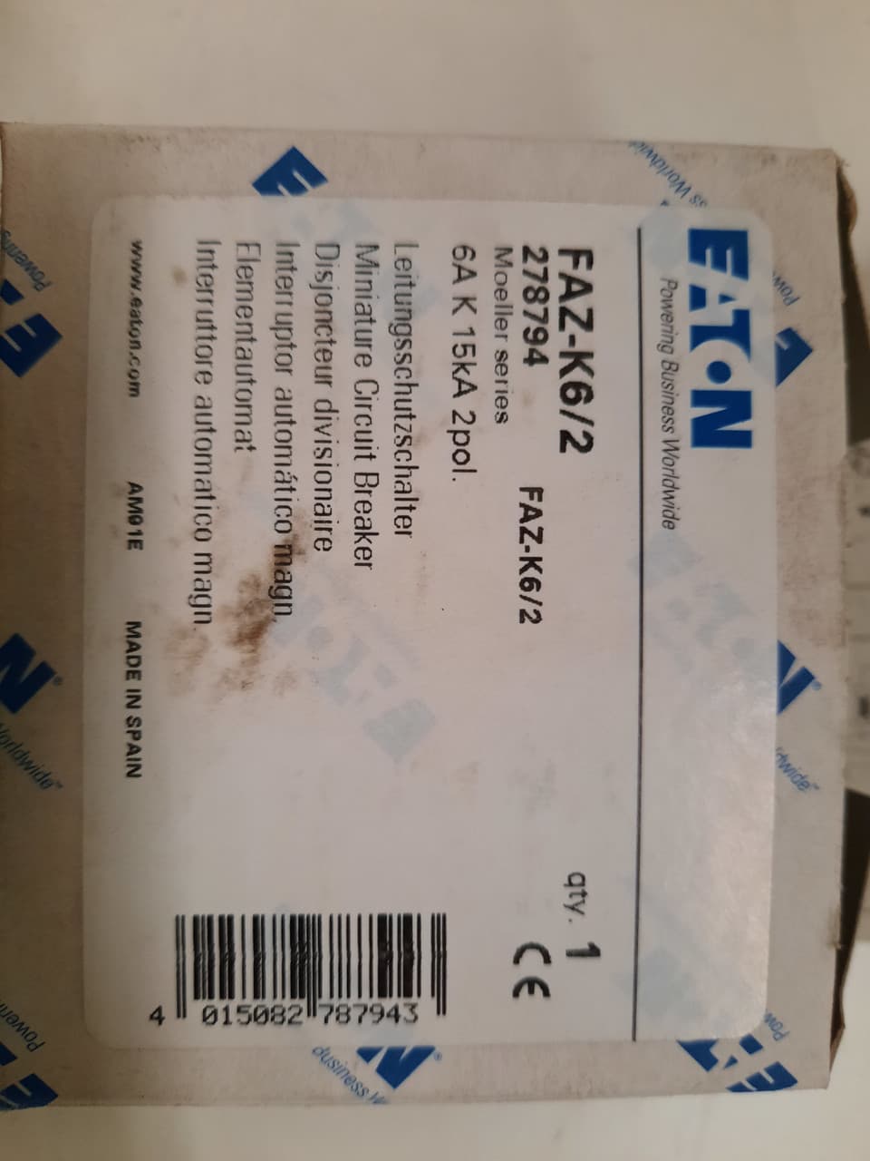 Eaton FAZ-K6/2 277/480 VAC 50/60 Hz, 6 A, 2-Pole, 10 kA, 8 to 12 x Rated Current, Line/Load Terminal, DIN Rail Mount, Standard Packaging, K-Curve, Current Limiting, Thermal Magnetic Eaton FAZ-K6/2 277/480 VAC 50/60 Hz, 6 A, 2-Pole, 10 kA, 8 to 12 x Rated Current, Line/Load Terminal, DIN Rail Mount, Standard Packaging, K-Curve, Current Limiting, Thermal Magnetic