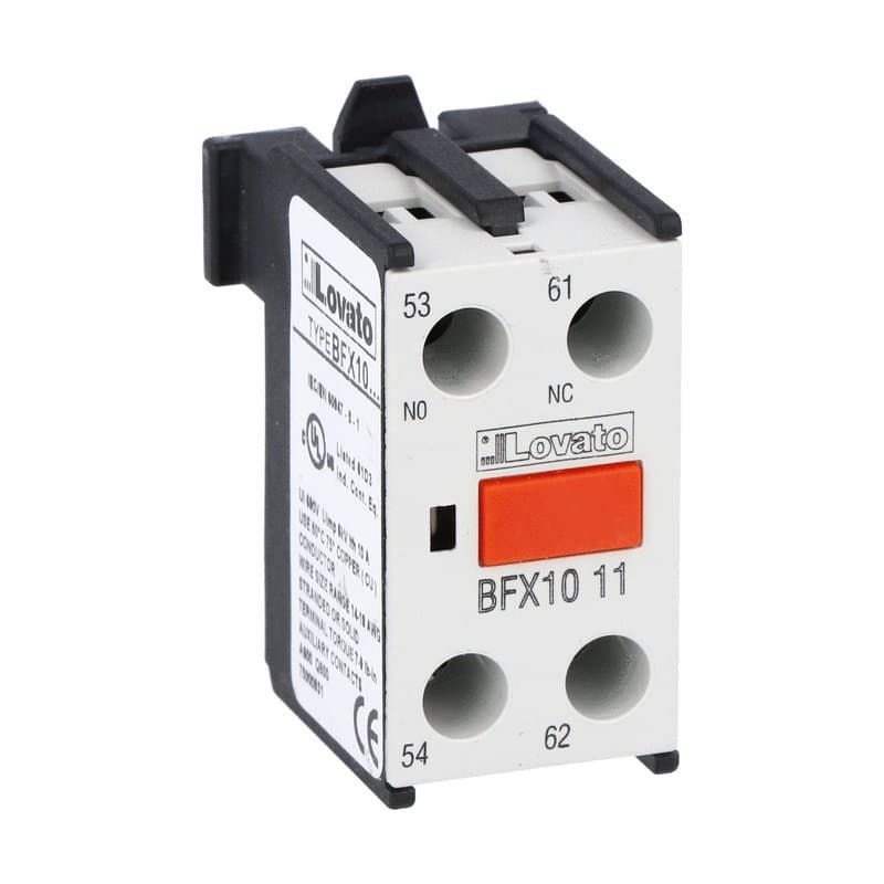 Lovato Electric BFX1011 BFX1011 Lovato - Auxiliary contact with front centre mounting. Screw terminals, for BF00, BF09...BF150 series contactors, 1NO+1NC Lovato Electric BFX1011 BFX1011 Lovato - Auxiliary contact with front centre mounting. Screw terminals, for BF00, BF09...BF150 series contactors, 1NO+1NC