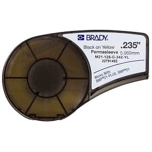 Brady Corp M21-125-C-342 Printer Label; BMP21 Series PermaSleeve Heat Shrink Polyolefin Wire Marking Sleeve; Black on White Color; 7FT Nominal Length; Heat-Shrink Polyolefin Material; Chemical /Corrosion/Humidity/Smear/UV/Weather Resistance; Label Type; 0.235" Nominal Width; For Brady Corp M21-125-C-342 Printer Label; BMP21 Series PermaSleeve Heat Shrink Polyolefin Wire Marking Sleeve; Black on White Color; 7FT Nominal Length; Heat-Shrink Polyolefin Material; Chemical /Corrosion/Humidity/Smear/UV/Weather Resistance; Label Type; 0.235" Nominal Width; For