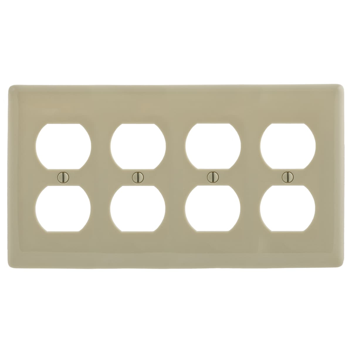 Hubbell NP84I Wallplates and Box Covers, Wallplate, Nylon, 4-Gang, 4) Duplex, Ivory ; Reinforcement ribs for extra strength ; High-impact, self-extinguishing nylon material ; Captive screw feature holds mounting screw in place ; Standard Size is 1/8" larger to give yo Hubbell NP84I Wallplates and Box Covers, Wallplate, Nylon, 4-Gang, 4) Duplex, Ivory ; Reinforcement ribs for extra strength ; High-impact, self-extinguishing nylon material ; Captive screw feature holds mounting screw in place ; Standard Size is 1/8" larger to give yo