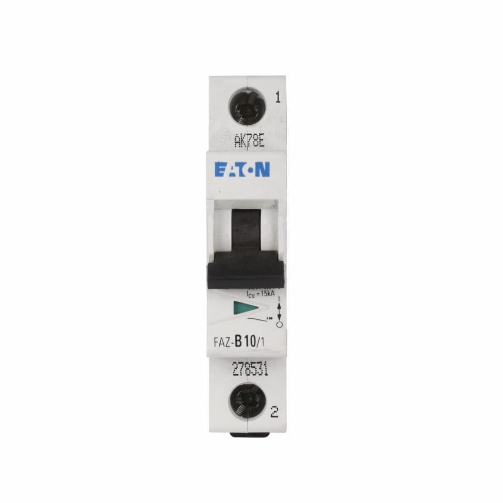 Eaton FAZ-C16/1-NA-DC-SP Eaton FAZ branch protector,UL 489 Industrial miniature circuit breaker-supplementary protector,Single package,Medium levels of inrush current are expected,16A,10 kAIC,Single-pole,125 Vdc per pole,5-10X/n,Q38,50-60 Hz,Screw terminals,C Curve Eaton FAZ-C16/1-NA-DC-SP Eaton FAZ branch protector,UL 489 Industrial miniature circuit breaker-supplementary protector,Single package,Medium levels of inrush current are expected,16A,10 kAIC,Single-pole,125 Vdc per pole,5-10X/n,Q38,50-60 Hz,Screw terminals,C Curve