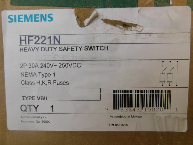 HF221N Part Image. Manufactured by Siemens.