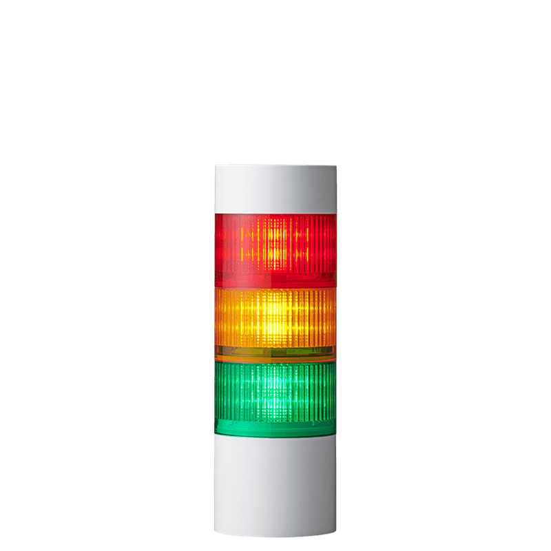 Patlite LR10-3M2WJBW-RYG AC Type 3-tier RYG LED, 100mm Washdown Safe Signal Tower with Buzzer for Direct Mount with Cable Patlite LR10-3M2WJBW-RYG AC Type 3-tier RYG LED, 100mm Washdown Safe Signal Tower with Buzzer for Direct Mount with Cable