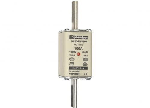 Mersen M214670 NH fuse-link gG, 500VAC, size 2, 100A double indicator/live tags Mersen M214670 NH fuse-link gG, 500VAC, size 2, 100A double indicator/live tags
