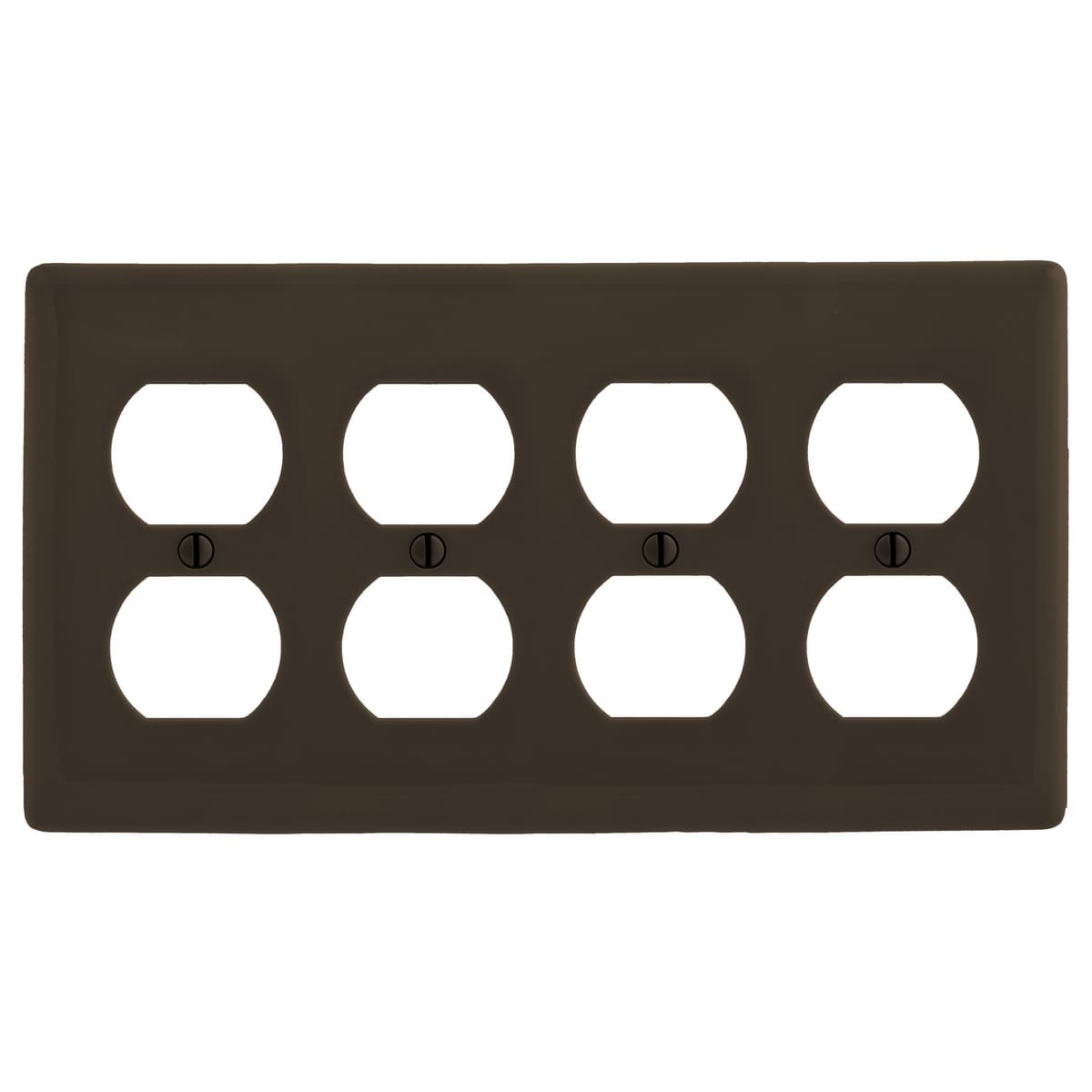 Hubbell NP84 Wallplates, Nylon, 4-Gang, 4) Duplex, Brown ; Reinforcement ribs for extra strength ; Captive screw feature holds mounting screw in place ; High-impact, self-extinguishing nylon material ; Standard Size is 1/8" larger to give you extra coverage to hide r Hubbell NP84 Wallplates, Nylon, 4-Gang, 4) Duplex, Brown ; Reinforcement ribs for extra strength ; Captive screw feature holds mounting screw in place ; High-impact, self-extinguishing nylon material ; Standard Size is 1/8" larger to give you extra coverage to hide r