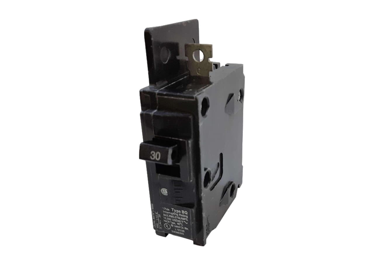 Siemens BQ1B030 120 VAC, 30 A, 10 kA Interrupt, 1-Pole, BQ-Frame, Load Lug Terminal, Bolt-On Mount, Thermal Magnetic Siemens BQ1B030 120 VAC, 30 A, 10 kA Interrupt, 1-Pole, BQ-Frame, Load Lug Terminal, Bolt-On Mount, Thermal Magnetic