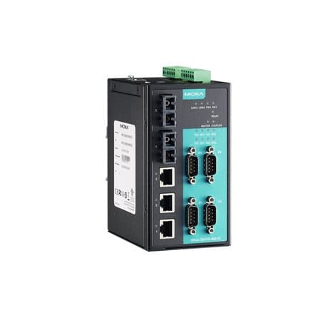 Moxa NPORT S8455I-MM-SC 4 RS-232/422/485 ports, 3 10/100BaseT(X) ports, 2 100M multi-mode fiber ports with SC connector, 15 KV ESD, 12 to 48 VDC, 0 to 60°C operating temperature Moxa NPORT S8455I-MM-SC 4 RS-232/422/485 ports, 3 10/100BaseT(X) ports, 2 100M multi-mode fiber ports with SC connector, 15 KV ESD, 12 to 48 VDC, 0 to 60°C operating temperature