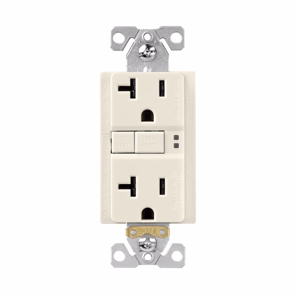 Eaton TRSGF20LA TRSGF20LA Eaton - Eaton GFCI receptacle,Tamper resistant,Self-test,#14 - 10 AWG,20A,Residential,Commercial,Flush,125 V,GFCI,Back and side wire,Light almond,Brass,Receptacle,Tamper resistant,Polycarbonate,5-20R,Two-pole, three-wire, grounding Eaton TRSGF20LA TRSGF20LA Eaton - Eaton GFCI receptacle,Tamper resistant,Self-test,#14 - 10 AWG,20A,Residential,Commercial,Flush,125 V,GFCI,Back and side wire,Light almond,Brass,Receptacle,Tamper resistant,Polycarbonate,5-20R,Two-pole, three-wire, grounding