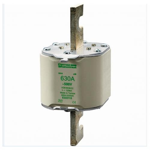 Mersen E222115 NH fuse-link aM, 500VAC, size 4, 630A top indicator/live tags Mersen E222115 NH fuse-link aM, 500VAC, size 4, 630A top indicator/live tags