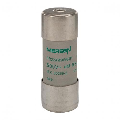 Mersen B217696 Cylindrical fuse-link aM 500VAC 22.2x58, 63A with striker Mersen B217696 Cylindrical fuse-link aM 500VAC 22.2x58, 63A with striker