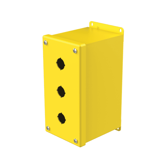Hoffman E3PBXMY Extra-Deep Pushbutton Enclosures, Type 12, 3PB x 22.5mm, Safety Yellow, Steel Hoffman E3PBXMY Extra-Deep Pushbutton Enclosures, Type 12, 3PB x 22.5mm, Safety Yellow, Steel