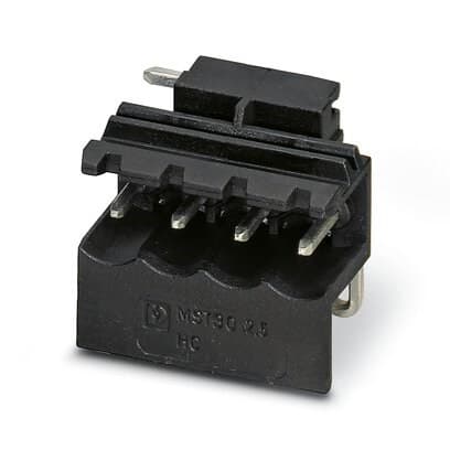 Phoenix Contact 2909002 PCB headers, nominal cross section: 2.5 mm², color: black, nominal current: 12 A, rated voltage (III/2): 320 V, type of contact: Male connector, number of rows: 1, number of positions: 4, product range: MSTBO 2,5/..-G1L, pitch: 5 mm, mounting: Wave solde Phoenix Contact 2909002 PCB headers, nominal cross section: 2.5 mm², color: black, nominal current: 12 A, rated voltage (III/2): 320 V, type of contact: Male connector, number of rows: 1, number of positions: 4, product range: MSTBO 2,5/..-G1L, pitch: 5 mm, mounting: Wave solde