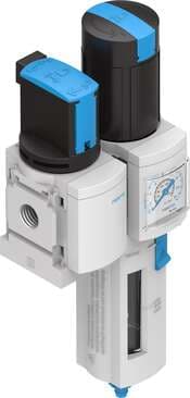 Festo 8025354 service unit combination MSB4-1/4:C3:J1-WP Consisting of manual on-off valve, filter regulator and wall mounting plate. 12 bar maximum output pressure, 40 µm filter, with pressure gauge, lockable regulator head, plastic bowl with plastic bowl guard, manua Festo 8025354 service unit combination MSB4-1/4:C3:J1-WP Consisting of manual on-off valve, filter regulator and wall mounting plate. 12 bar maximum output pressure, 40 µm filter, with pressure gauge, lockable regulator head, plastic bowl with plastic bowl guard, manua