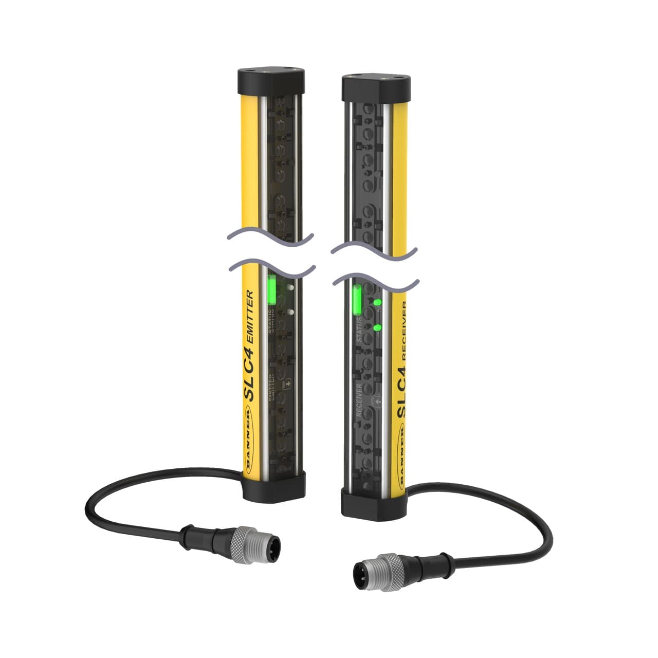 Banner SLC4P14-160P44 Banner Engineering SLC4P14-160P44 is a safety light curtain designed for finger detection with a resolution of 14mm, featuring both emitter and receiver pairs. It is constructed with a polycarbonate (PC) housing and end caps, and it comes pre-wired with a 300mm pigtail that terminates with a 4-pin Euro-style M12 connector. This part offers a protective height of 160mm and is housed in yellow. It operates on a 24Vdc supply voltage and can function within an ambient air temperature range of -20 to +55°C. The SLC4P14-160P44 is IP65 rated, indicating protection against dust ingress and low-pressure water jets from any direction. It has a net width of 27mm, a net height of 174mm, and a net depth of 23mm. The light curtain features a 14mm beam spacing/pitch and provides a sensing distance ranging from 10cm to 2m. It emits infrared (IR) light with a wavelength of 860 nm and includes 2 x digital outputs (24Vdc; 300mA; sourcing; redundant OSSD solid-state outputs) for connectivity. Banner SLC4P14-160P44 Banner Engineering SLC4P14-160P44 is a safety light curtain designed for finger detection with a resolution of 14mm, featuring both emitter and receiver pairs. It is constructed with a polycarbonate (PC) housing and end caps, and it comes pre-wired with a 300mm pigtail that terminates with a 4-pin Euro-style M12 connector. This part offers a protective height of 160mm and is housed in yellow. It operates on a 24Vdc supply voltage and can function within an ambient air temperature range of -20 to +55°C. The SLC4P14-160P44 is IP65 rated, indicating protection against dust ingress and low-pressure water jets from any direction. It has a net width of 27mm, a net height of 174mm, and a net depth of 23mm. The light curtain features a 14mm beam spacing/pitch and provides a sensing distance ranging from 10cm to 2m. It emits infrared (IR) light with a wavelength of 860 nm and includes 2 x digital outputs (24Vdc; 300mA; sourcing; redundant OSSD solid-state outputs) for connectivity.