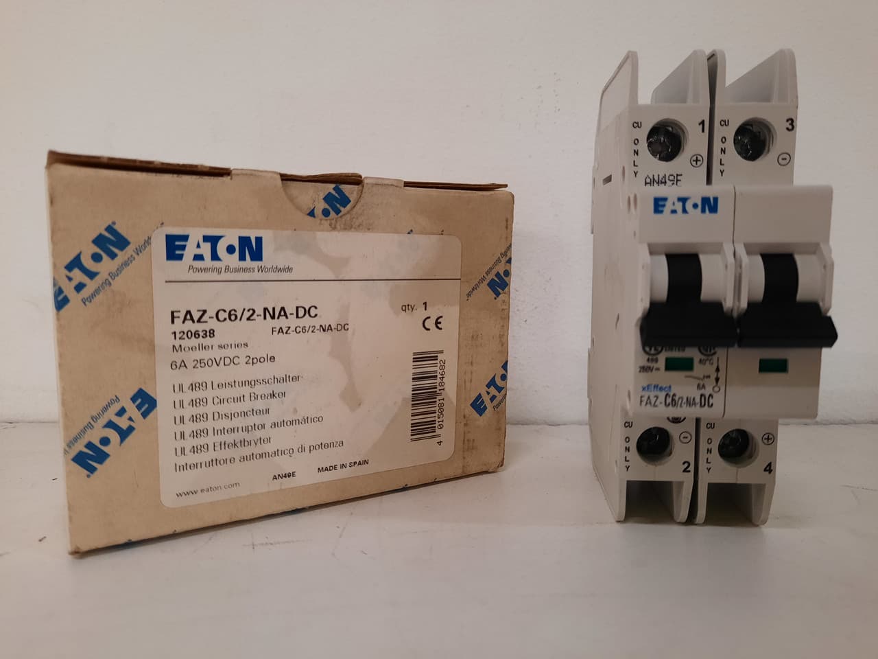 Eaton FAZ-C6/2-NA-DC Eaton FAZ branch protector,UL 489 Industrial miniature circuit breaker - supplementary protector,Medium levels of inrush current are expected,6 A,10 kAIC,Two-pole,125 Vdc per pole,5-10X /n,50-60 Hz,Screw terminals,C Curve Eaton FAZ-C6/2-NA-DC Eaton FAZ branch protector,UL 489 Industrial miniature circuit breaker - supplementary protector,Medium levels of inrush current are expected,6 A,10 kAIC,Two-pole,125 Vdc per pole,5-10X /n,50-60 Hz,Screw terminals,C Curve