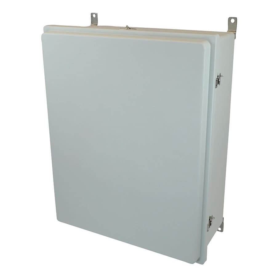 Allied Moulded Products AM30240RT 30"x24"x10" Control Series fiberglass wall mount enclosure assembly with raised hinged cover and stainless-steel twist latches Allied Moulded Products AM30240RT 30"x24"x10" Control Series fiberglass wall mount enclosure assembly with raised hinged cover and stainless-steel twist latches