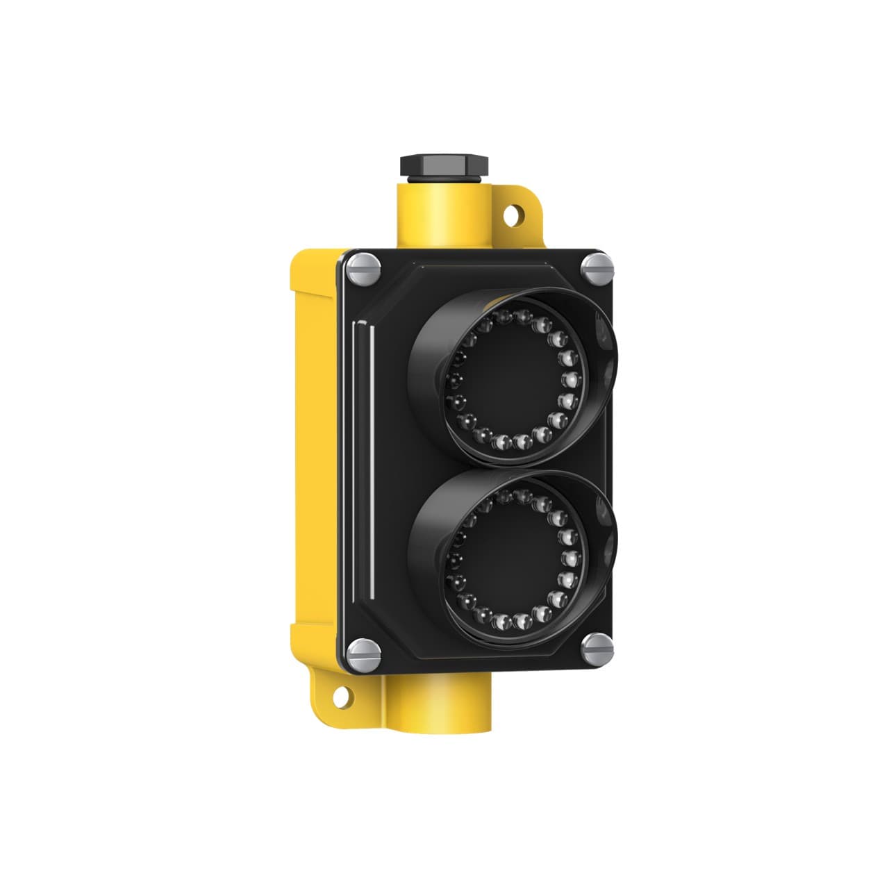 Banner SP250GYA120 Banner Engineering SP250GYA120, part of the EZ-LIGHT series, is a traffic light designed with a 2-tiers 2-color G+Y color pattern LED illumination. This LED traffic signal light features a polycarbonate (PC) base and a black/yellow housing. It offers screw-clamp terminal connection for secure installation. The SP250GYA120 operates on a supply voltage range of 85Vac-130Vac (with 100Vac, 110Vac, and 120Vac nominal) or 75Vdc-120Vdc (110Vdc nominal), accommodating both AC and DC power sources. It is designed for surface or wall mounting and can operate in ambient air temperatures ranging from -40°C to +50°C. This model is IP65 rated, indicating a high degree of protection against dust and water ingress. It consumes 16mA of current and includes 2 x digital inputs (85-130Vac / 75-120Vdc) for color control. Banner SP250GYA120 Banner Engineering SP250GYA120, part of the EZ-LIGHT series, is a traffic light designed with a 2-tiers 2-color G+Y color pattern LED illumination. This LED traffic signal light features a polycarbonate (PC) base and a black/yellow housing. It offers screw-clamp terminal connection for secure installation. The SP250GYA120 operates on a supply voltage range of 85Vac-130Vac (with 100Vac, 110Vac, and 120Vac nominal) or 75Vdc-120Vdc (110Vdc nominal), accommodating both AC and DC power sources. It is designed for surface or wall mounting and can operate in ambient air temperatures ranging from -40°C to +50°C. This model is IP65 rated, indicating a high degree of protection against dust and water ingress. It consumes 16mA of current and includes 2 x digital inputs (85-130Vac / 75-120Vdc) for color control.