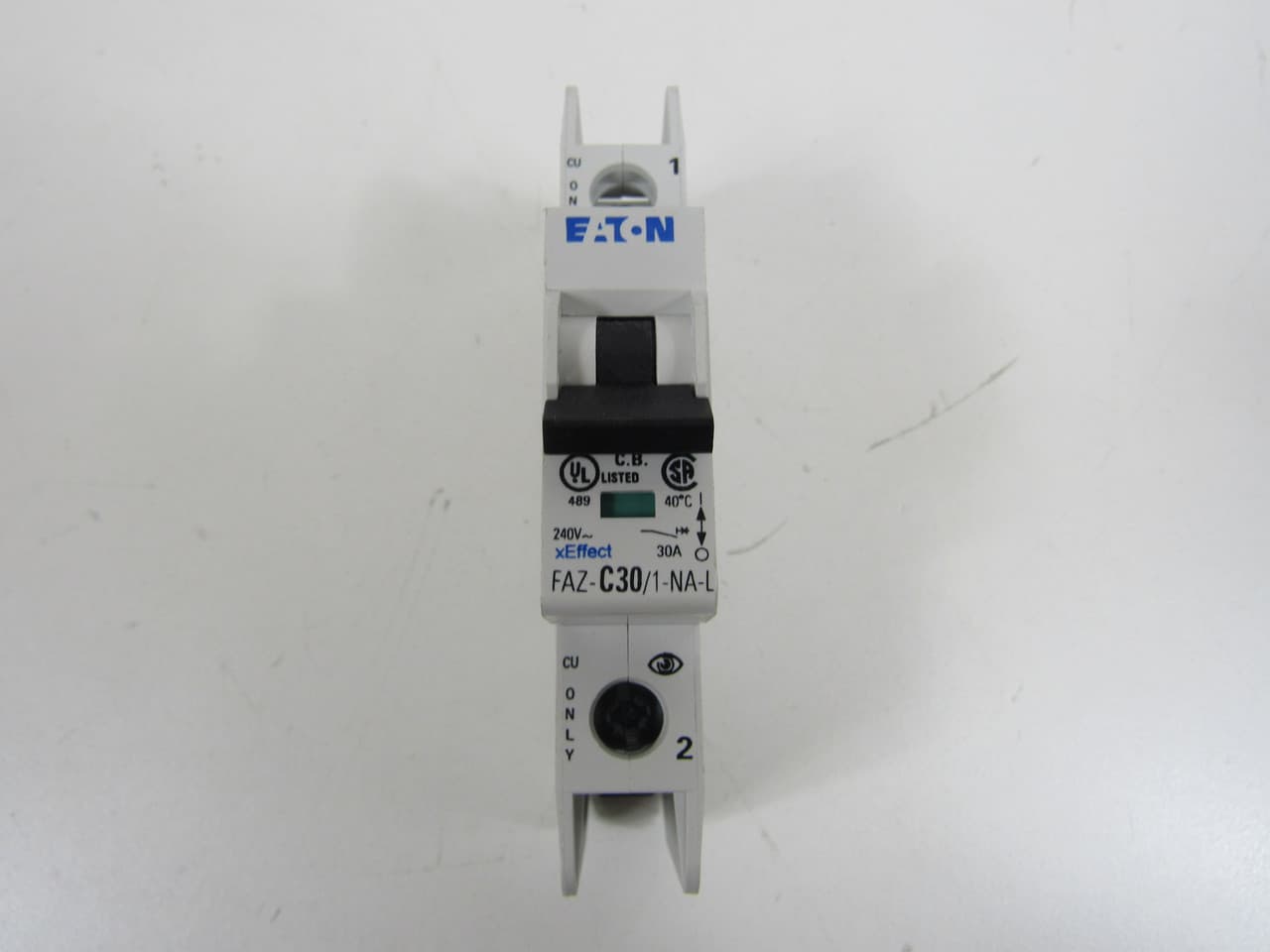 Eaton FAZ-C30/1-NA-L Miniature circuir breaker, 1 pole, 30 A, C trip curve, 240 VAC, screw terminals, UL489 Eaton FAZ-C30/1-NA-L Miniature circuir breaker, 1 pole, 30 A, C trip curve, 240 VAC, screw terminals, UL489