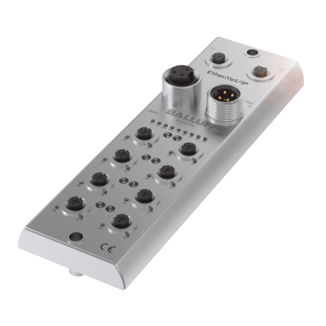 Balluff BNI0096 Network blocks for Ethernet/IP, Interface: EtherNet/IP, Operating voltage Ub: 18...30.2 VDC, Connection (COM 1): M12x1-Female, 4-pin, D-coded, Connection (COM 2): M12x1-Female, 4-pin, D-coded, Connection (supply voltage IN): 7/8"-Male, 4-pin, Connection ( Balluff BNI0096 Network blocks for Ethernet/IP, Interface: EtherNet/IP, Operating voltage Ub: 18...30.2 VDC, Connection (COM 1): M12x1-Female, 4-pin, D-coded, Connection (COM 2): M12x1-Female, 4-pin, D-coded, Connection (supply voltage IN): 7/8"-Male, 4-pin, Connection (