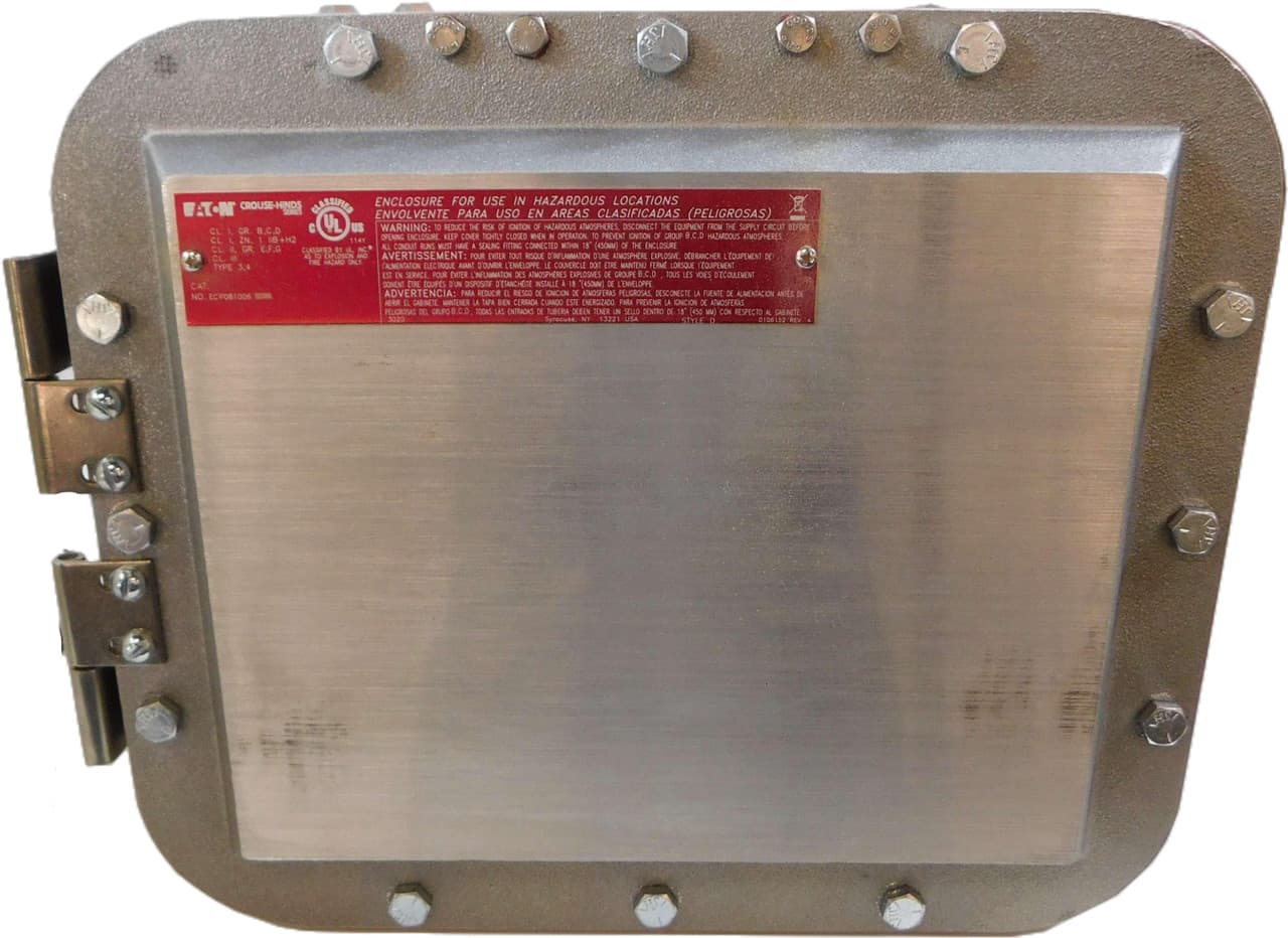 Eaton ECP081006 Eaton Crouse-Hinds series ECP enclosure, Rounded cover, 6-3/4" depth, 8" x 10" x 6", Copper-free aluminum, Bolt-on mounting feet Eaton ECP081006 Eaton Crouse-Hinds series ECP enclosure, Rounded cover, 6-3/4" depth, 8" x 10" x 6", Copper-free aluminum, Bolt-on mounting feet