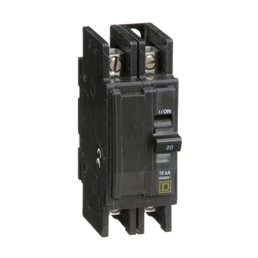 Schneider Electric QOU220 Square D by Schneider Electric QOU220 is a unit-mount Miniature Circuit Breaker (MCB) designed for securing electrical circuits. It features a 2-pole configuration and accommodates a wire cross-section of 14-2AWG for both aluminum and copper cables. This MCB is rated for a current of 20A and offers a short circuit breaking rating of 10kA at 240Vac and 5kA at 48Vdc. It supports a rated voltage of 120V and 240V for AC circuits and 48Vdc for DC circuits. The QOU220 is equipped with slotted box lugs connections on both the load and line sides, ensuring a secure and reliable connection. Terminal connections are facilitated via box lugs. Schneider Electric QOU220 Square D by Schneider Electric QOU220 is a unit-mount Miniature Circuit Breaker (MCB) designed for securing electrical circuits. It features a 2-pole configuration and accommodates a wire cross-section of 14-2AWG for both aluminum and copper cables. This MCB is rated for a current of 20A and offers a short circuit breaking rating of 10kA at 240Vac and 5kA at 48Vdc. It supports a rated voltage of 120V and 240V for AC circuits and 48Vdc for DC circuits. The QOU220 is equipped with slotted box lugs connections on both the load and line sides, ensuring a secure and reliable connection. Terminal connections are facilitated via box lugs.