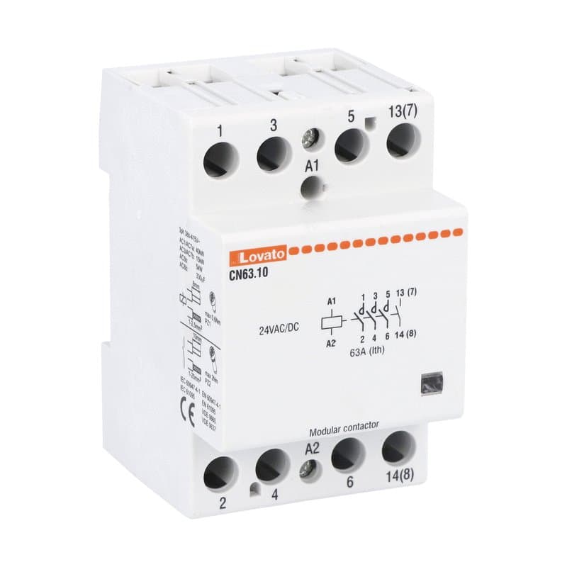 Lovato Electric CN6310024 CN6310024 Lovato - Modular contactor, three-pole or four-pole, 63A AC1, 24VAC/DC (4NO) Lovato Electric CN6310024 CN6310024 Lovato - Modular contactor, three-pole or four-pole, 63A AC1, 24VAC/DC (4NO)