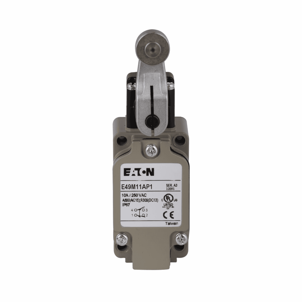 Eaton E49M11AP1 E49M11AP1 Eaton - Assembled Limit Switch, E49, Roller lever, Screw Terminals, 10A at 250 Vac, 1.5A at 24 Vdc, Standard DIN, 1 mm-2m/s, 1NO-1NC Eaton E49M11AP1 E49M11AP1 Eaton - Assembled Limit Switch, E49, Roller lever, Screw Terminals, 10A at 250 Vac, 1.5A at 24 Vdc, Standard DIN, 1 mm-2m/s, 1NO-1NC