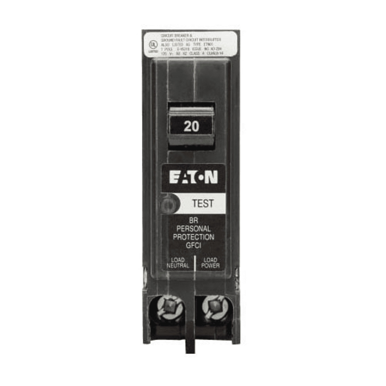 Eaton BRP120GF BRP120GF Eaton - Eaton BR GFCI circuit breaker, Plug-in ground fault circuit breaker, 20 A, 10 kAIC, Single-pole, 120/240 V, BRP, Trip-to-center, Plug-on, #14-8 AWG, Ground fault circuit interrupter, GFI, 5 mA Eaton BRP120GF BRP120GF Eaton - Eaton BR GFCI circuit breaker, Plug-in ground fault circuit breaker, 20 A, 10 kAIC, Single-pole, 120/240 V, BRP, Trip-to-center, Plug-on, #14-8 AWG, Ground fault circuit interrupter, GFI, 5 mA