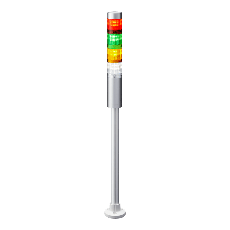 Patlite LR4-402PJNU-RGYC 40mm 4-tier Signal Tower, 24V DC, Pole Mount with Circular Bracket and Cable, No Flashing/Buzzer, Silver body, Red, Green, Yellow and White LED Modules Patlite LR4-402PJNU-RGYC 40mm 4-tier Signal Tower, 24V DC, Pole Mount with Circular Bracket and Cable, No Flashing/Buzzer, Silver body, Red, Green, Yellow and White LED Modules