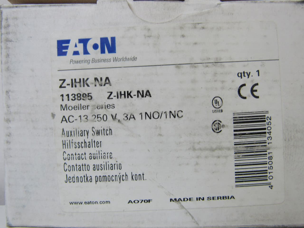 Eaton Z-IHK-NA Z-IHK-NA Eaton - Eaton breaker, Auxiliary contact module,FAZ-NA or FAZ-RT breakers,1NO-1NC Eaton Z-IHK-NA Z-IHK-NA Eaton - Eaton breaker, Auxiliary contact module,FAZ-NA or FAZ-RT breakers,1NO-1NC