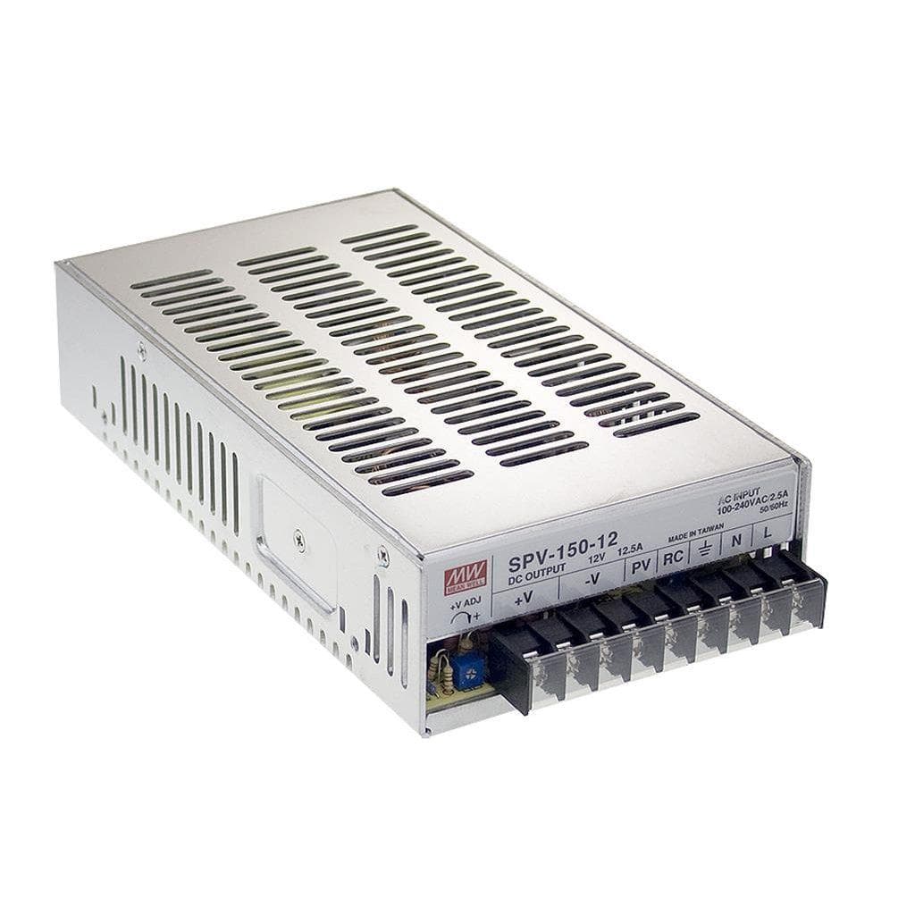 MEAN WELL SPV-150-12 AC-DC Enclosed power supply; Output 12Vdc at 12.5A; free air convection; Programmable output 20-110% MEAN WELL SPV-150-12 AC-DC Enclosed power supply; Output 12Vdc at 12.5A; free air convection; Programmable output 20-110%