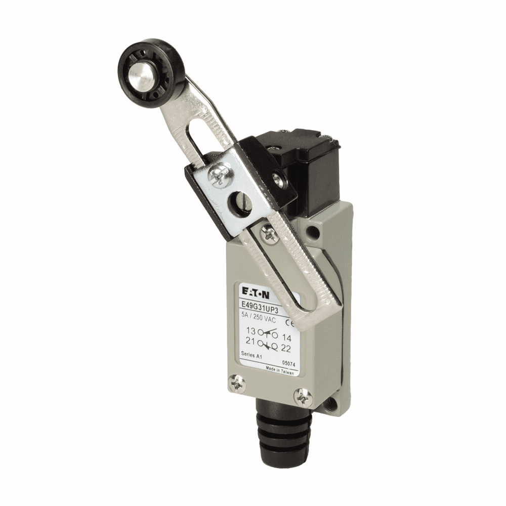 Eaton E49G31UP3 E49G31UP3 Eaton - Mini Complete Limit Switch, E49, Adjustable side rotary lever, Screw Terminals, 5A at 250 Vac, 5A at 30 Vdc, 5 mm-50 cm/s, 1NO-1NC Eaton E49G31UP3 E49G31UP3 Eaton - Mini Complete Limit Switch, E49, Adjustable side rotary lever, Screw Terminals, 5A at 250 Vac, 5A at 30 Vdc, 5 mm-50 cm/s, 1NO-1NC