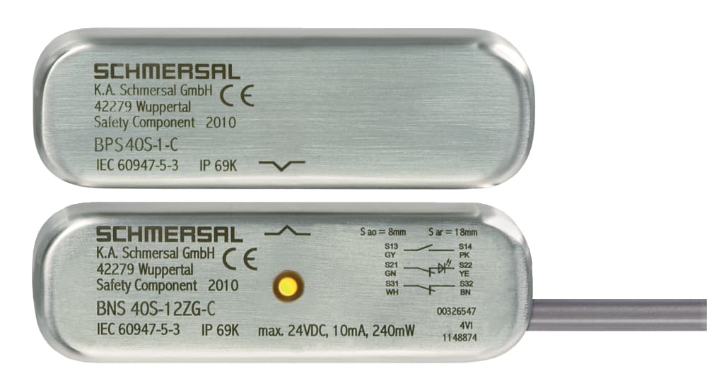 Schmersal BNS 40S-12Z-LST 0,3M Safety sensors; Magnetic safety sensors; Stainless steel enclosure; Cable connection suitable for the food industry; Concealed mounting possible; 88 mm x 27 mm x 14,5 mm; Long life; no mechanical wear; Insensitive to soiling; Insensitive to transverse mis Schmersal BNS 40S-12Z-LST 0,3M Safety sensors; Magnetic safety sensors; Stainless steel enclosure; Cable connection suitable for the food industry; Concealed mounting possible; 88 mm x 27 mm x 14,5 mm; Long life; no mechanical wear; Insensitive to soiling; Insensitive to transverse mis