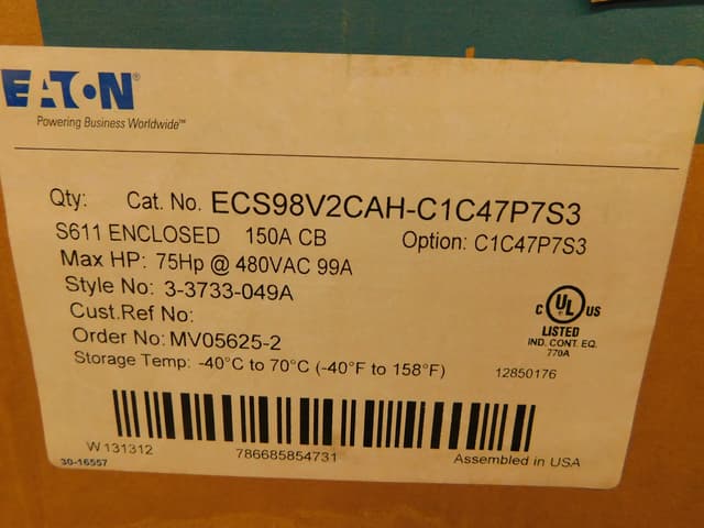 ECS98V2CAH-C1C47P7S3 Part Image. Manufactured by Eaton.
