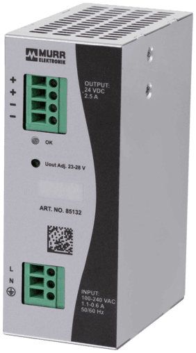 Murr Elektronik 85132 85132 Murrelektronik - ECO-RAIL-2 POWER SUPPLY 1-PHASE, IN: 90-264VAC OUT: 24V/2,5ADC Murr Elektronik 85132 85132 Murrelektronik - ECO-RAIL-2 POWER SUPPLY 1-PHASE, IN: 90-264VAC OUT: 24V/2,5ADC