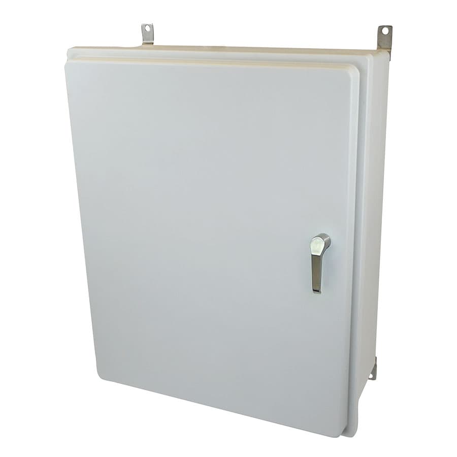 Allied Moulded Products AM30248R3PT 30"x24"x8" Control Series fiberglass wall mount enclosure assembly with raised hinged cover and stainless-steel 3-point latching handle Allied Moulded Products AM30248R3PT 30"x24"x8" Control Series fiberglass wall mount enclosure assembly with raised hinged cover and stainless-steel 3-point latching handle