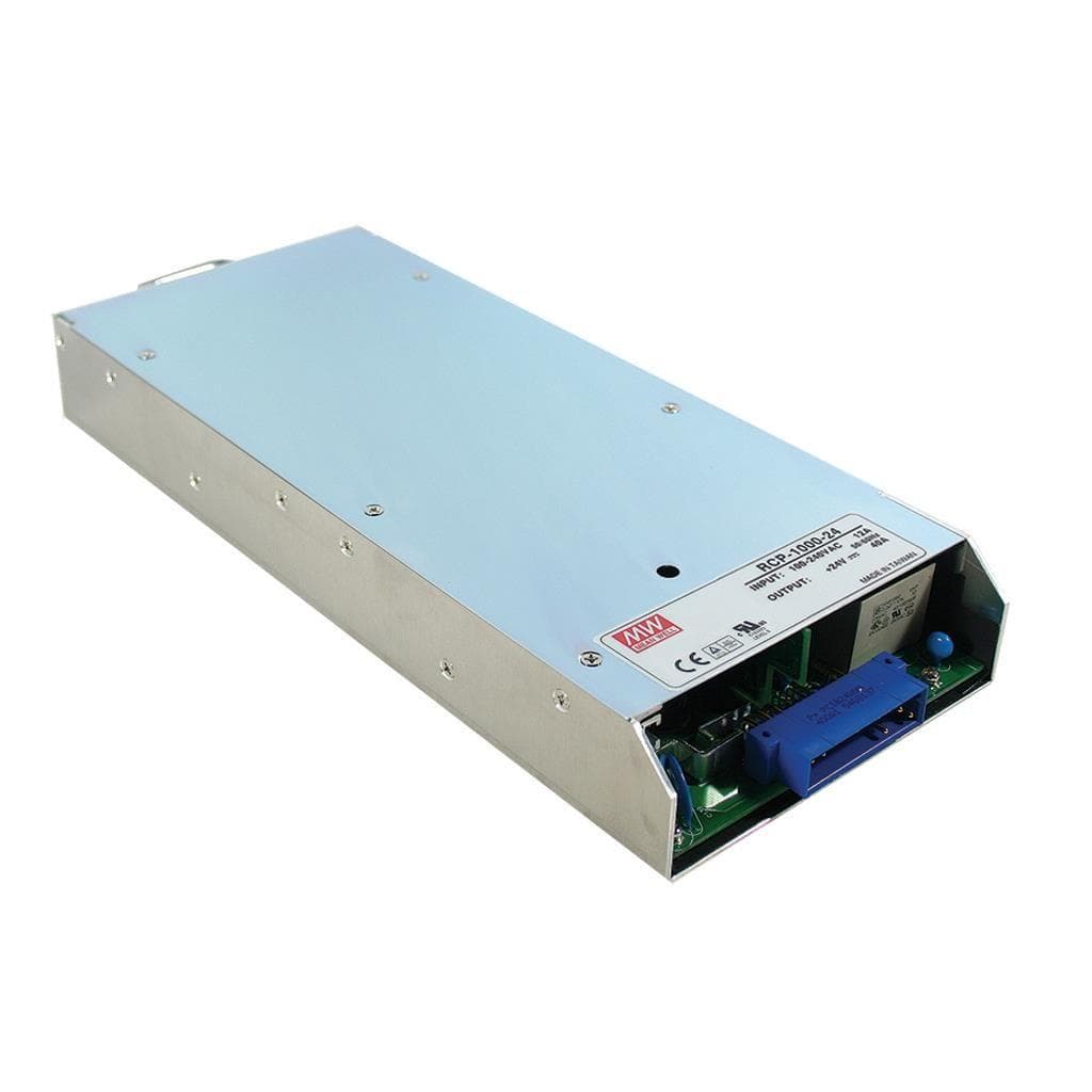 MEAN WELL RCP-1000-24 AC-DC 19 inch rack power supply with PFC; Output 24VDC at 40A; 1U profile; Current sharing up to 3KW; Hot-swap; Built-in OR-ing diode; 5VDC Vsb MEAN WELL RCP-1000-24 AC-DC 19 inch rack power supply with PFC; Output 24VDC at 40A; 1U profile; Current sharing up to 3KW; Hot-swap; Built-in OR-ing diode; 5VDC Vsb