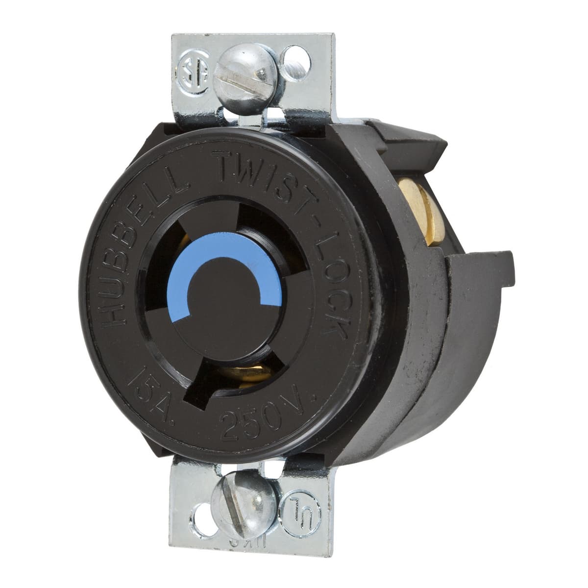 Hubbell HBL4563 Locking Devices, Twist-Lock®, Industrial, Panel Mount Receptacle, 15A 250V, 2-Pole 3-Wire Grounding, NEMA L6-15R, Screw Terminal, Side wired, Black Nylon. ; Reinforced thermoplastic construction ; Single piece, all brass contacts ; All terminals are back Hubbell HBL4563 Locking Devices, Twist-Lock®, Industrial, Panel Mount Receptacle, 15A 250V, 2-Pole 3-Wire Grounding, NEMA L6-15R, Screw Terminal, Side wired, Black Nylon. ; Reinforced thermoplastic construction ; Single piece, all brass contacts ; All terminals are back