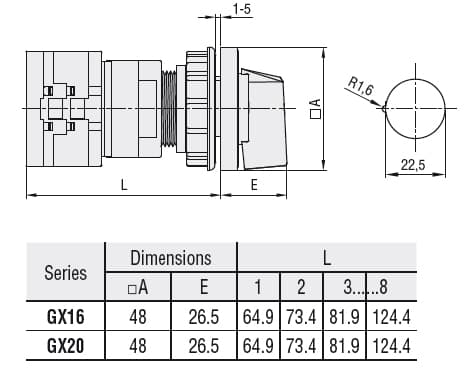 Lovato Electric GX1687U47 GX1687U47 Lovato - Rotary cam switch GX series, multi-step 1-2-3-4, 2 poles 16A, for snap on front mounting with black handle for hole dia: 22mm fixing, front plate 48X48mm Lovato Electric GX1687U47 GX1687U47 Lovato - Rotary cam switch GX series, multi-step 1-2-3-4, 2 poles 16A, for snap on front mounting with black handle for hole dia: 22mm fixing, front plate 48X48mm