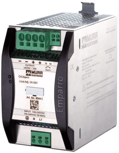 Murr Elektronik 85442 85442 Murrelektronik - EMPARRO POWER SUPPLY 1-PHASE, IN: 100-240VAC OUT: 24-28VDC/20A, Power Boost - for 4 seconds 50% additional power, Alarm Contact Murr Elektronik 85442 85442 Murrelektronik - EMPARRO POWER SUPPLY 1-PHASE, IN: 100-240VAC OUT: 24-28VDC/20A, Power Boost - for 4 seconds 50% additional power, Alarm Contact