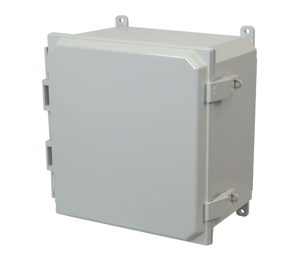 Allied Moulded Products AMP1226NL 12"x12"x6" POLYLINE® polycarbonate wall mount enclosure assembly with hinged cover and nonmetal snap latch Allied Moulded Products AMP1226NL 12"x12"x6" POLYLINE® polycarbonate wall mount enclosure assembly with hinged cover and nonmetal snap latch
