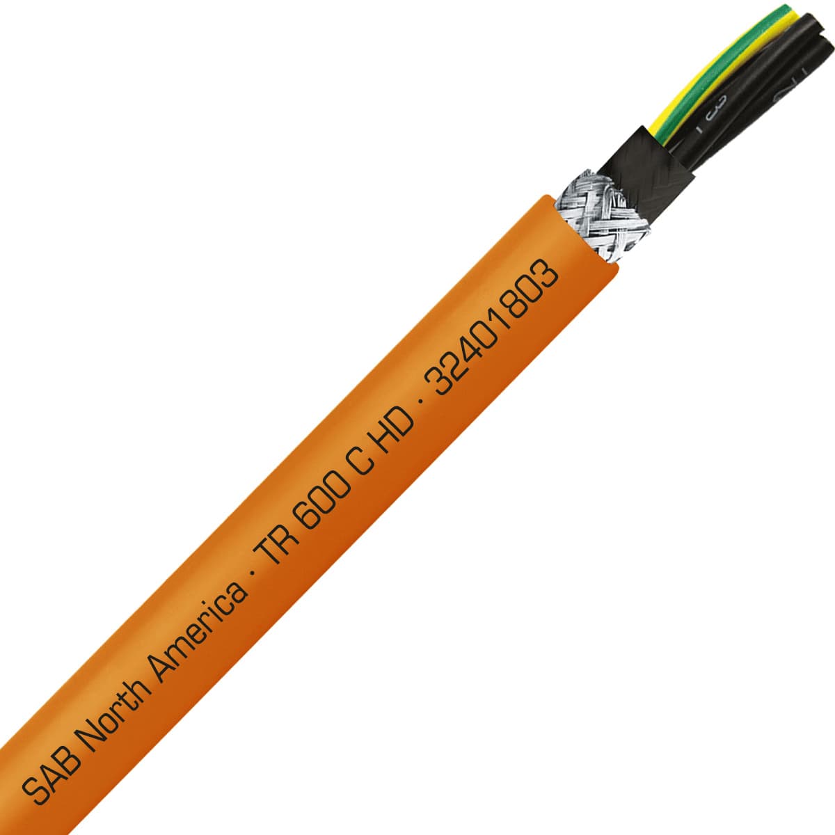 SAB 32401803 TR 600 C HD - 18 AWG/3c, shielded oil resistant heavy duty flexible exposed run orange TPE tray cable, UL, CSA, CE, RoHS SAB 32401803 TR 600 C HD - 18 AWG/3c, shielded oil resistant heavy duty flexible exposed run orange TPE tray cable, UL, CSA, CE, RoHS