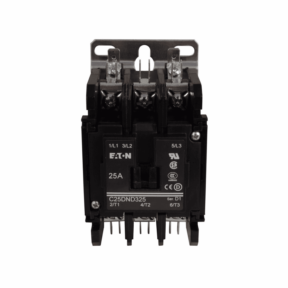 Eaton C25DND340A C25DND340A Eaton - Eaton definite purpose contactor, Quick,40A, 110-120 Vac, 50/60 Hz, Open with metal mounting plate, 15-50A, two- and three-pole, 40A, Contactor, Three-pole, 50A, Screw/pressure plate and quick connect terminals (side-by-side), Non-reversing Eaton C25DND340A C25DND340A Eaton - Eaton definite purpose contactor, Quick,40A, 110-120 Vac, 50/60 Hz, Open with metal mounting plate, 15-50A, two- and three-pole, 40A, Contactor, Three-pole, 50A, Screw/pressure plate and quick connect terminals (side-by-side), Non-reversing