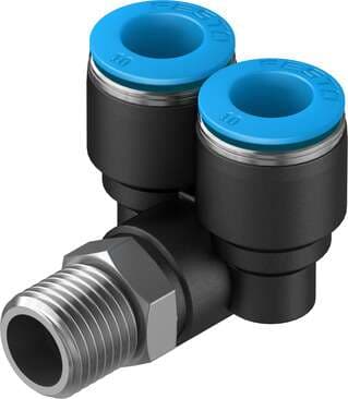Festo 153178 push-in Y-fitting QSYL-1/4-10 360° orientable, male thread with external hexagon. Size: Standard, Nominal size: 8 mm, Type of seal on screw-in stud: coating, Assembly position: Any, Container size: 1 Festo 153178 push-in Y-fitting QSYL-1/4-10 360° orientable, male thread with external hexagon. Size: Standard, Nominal size: 8 mm, Type of seal on screw-in stud: coating, Assembly position: Any, Container size: 1