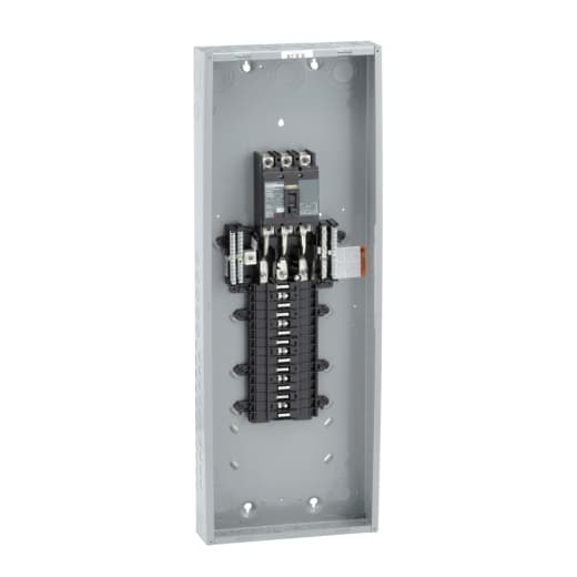 Schneider Electric QO330MQ200 Square D by Schneider Electric QO330MQ200 is a load center designed for three-phase networks, compatible with both 3PH-3W and 3PH-4W configurations. It has a rated current of 200A and accommodates a connection type using lugs. The dimensions of this load center are H1000mm x W362mm, offering 30 spaces for single pole circuits. It is built with a welded sheet steel enclosure and tin-plated copper busbars, ensuring durability and conductivity. The QO330MQ200 operates at a rated voltage of 120Vac/240Vac and supports a cross-section range for aluminium and copper lugs from 4AWG to 300kcmil. It is designed to provide a short circuit breaking rating of 25kA and is protected by a NEMA 1 degree of protection, making it suitable for indoor applications. Schneider Electric QO330MQ200 Square D by Schneider Electric QO330MQ200 is a load center designed for three-phase networks, compatible with both 3PH-3W and 3PH-4W configurations. It has a rated current of 200A and accommodates a connection type using lugs. The dimensions of this load center are H1000mm x W362mm, offering 30 spaces for single pole circuits. It is built with a welded sheet steel enclosure and tin-plated copper busbars, ensuring durability and conductivity. The QO330MQ200 operates at a rated voltage of 120Vac/240Vac and supports a cross-section range for aluminium and copper lugs from 4AWG to 300kcmil. It is designed to provide a short circuit breaking rating of 25kA and is protected by a NEMA 1 degree of protection, making it suitable for indoor applications.