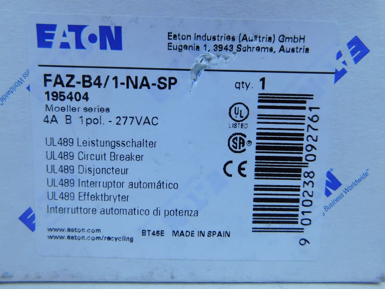 Eaton FAZ-B4/1-NA-SP Eaton FAZ-B4/1-NA-SP Miniature Circuit Breakers (MCBs) FAZ 1P 4A 277V 50/60Hz 1Ph Eaton FAZ-B4/1-NA-SP Eaton FAZ-B4/1-NA-SP Miniature Circuit Breakers (MCBs) FAZ 1P 4A 277V 50/60Hz 1Ph